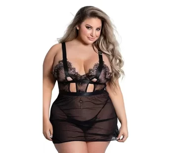 For Dreams Dantelli Tül Battal Büyük Beden Fantezi Gecelik 8302