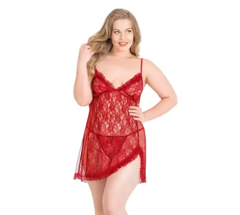 Primoda Büyük Beden Kırmızı Kısa Tül Gecelik 3026
