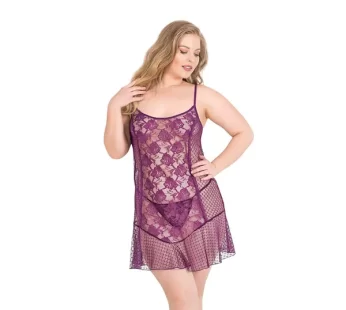 Primoda Büyük Beden Mor Kısa Tül Gecelik 3031