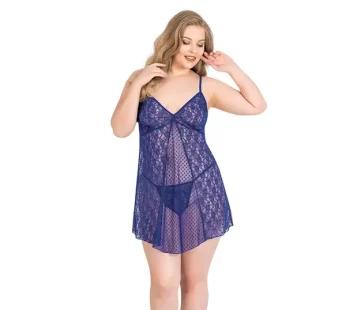 Primoda Büyük Beden Saks Kısa Tül Gecelik 3034