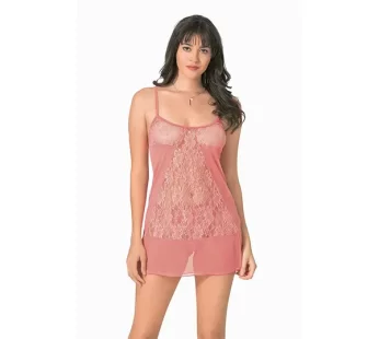 Primoda Dantel Detaylı Mercan Tül Gecelik 4102