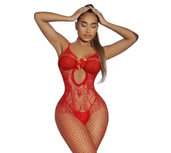 Vivaldy Kırmızı Fileli Fantezi Vücut Çorabı 4039