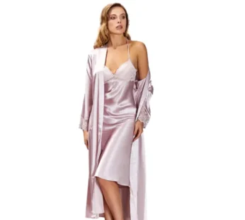 Jeremi Saten Uzun İkili Gecelik Sabahlık Takımı 3157