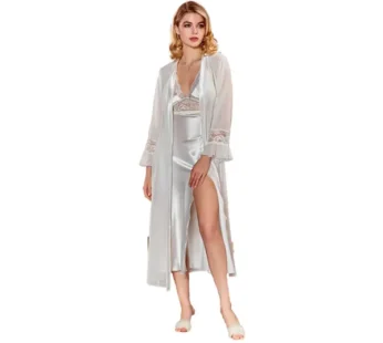 Jeremi Saten Uzun İkili Gecelik Sabahlık Takımı 4021