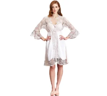 Jeremi İpek Saten Uzun Dantelli Gecelik Sabahlık 6’lı Çeyiz Takımı 950