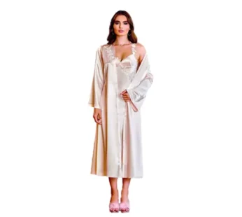 Jeremi Saten Brodeli 6’lı Gecelik Sabahlık Takımı S230