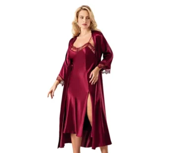 Ahu Uzun Bordo İkili Gecelik Takımı 7720